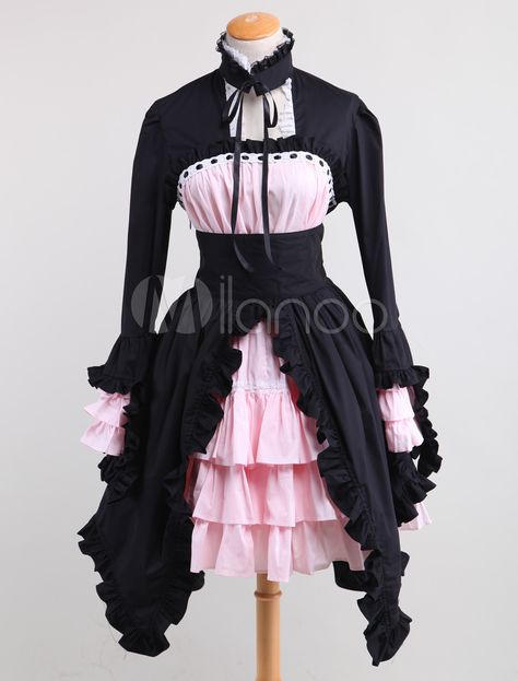 Black And Pink Cotton Gothic Lolita Dress - Lolitashow.com Pink Goth, Lolita Outfits, Goth Dress, Maid Dress, Gothic Dress, Japanese Street Fashion, Sweet Lolita, Gothic Outfits, Goth Outfits