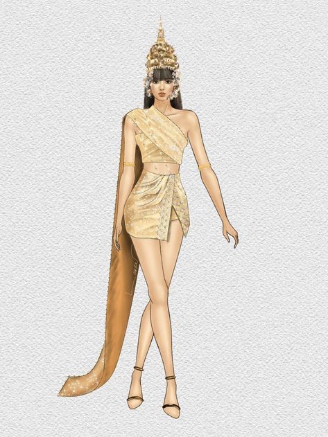 Lalisa Dress Outfit, Blackpink Fashion Illustration, Blackpink Dress Drawing, Fashion Illustration Sketches Dresses Outfit, Fashion Outfits Sketches, Fashion Design Sketches Dresses, Lisa Drawing, Fashion Illustration Sketches Dresses, Lisa Lalisa