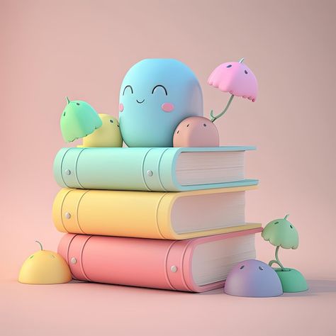 Book Images Pictures Beautiful, Kawaii 3d Art, Cute Book Wallpaper, Blender 3d Art, Pastel Books, Cute Pastel Aesthetic, Pictures Of Books, Imagination Illustration, Cute Books