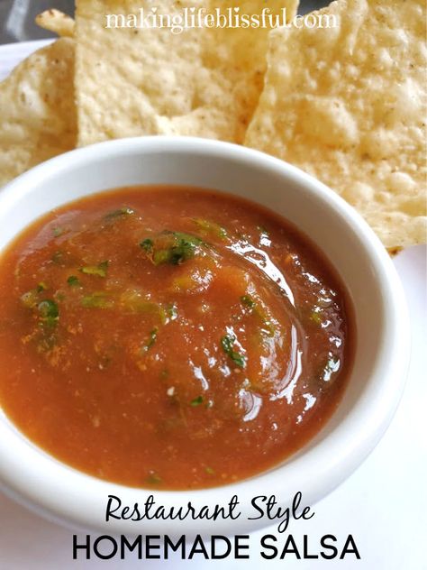 Best Restaurant Style Salsa | Making Life Blissful Resturant Salsa, Mexican Restaurant Salsa, Restaurant Salsa Recipe, Restaurant Style Salsa Recipe, Restaurant Salsa, Side Ideas, Southwestern Recipes, Restaurant Style Salsa, Homemade Salsa Recipe