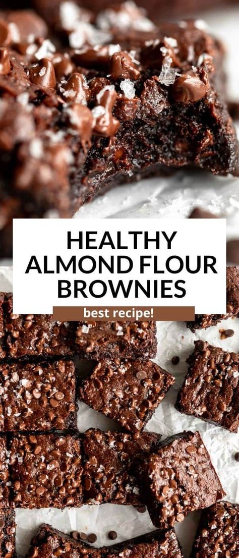 These fudgy almond flour brownies are a healthy and easy to make dessert recipe that require simple ingredients. These gluten free brownies are refined sugar free, dairy free, paleo friendly and have a rich chocolate flavor and fudgy texture. Grain Free Brownies, Almond Flour Brownies, Sugar Free Brownies, Brownie Recipes Healthy, Best Gluten Free Desserts, Healthy Brownies, Gluten Free Dessert, Almond Flour Recipes, Paleo Chocolate