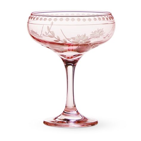 Vintage Etched Coupe Glasses | Cocktail Glasses | Williams Sonoma Vintage Martini Glasses, Shopping Decor, Vintage Cocktail Glasses, Pretty Cocktails, Glam Pad, Valentines Inspiration, Cherry Blossom Festival, Antique Fairs, Romantic Holiday