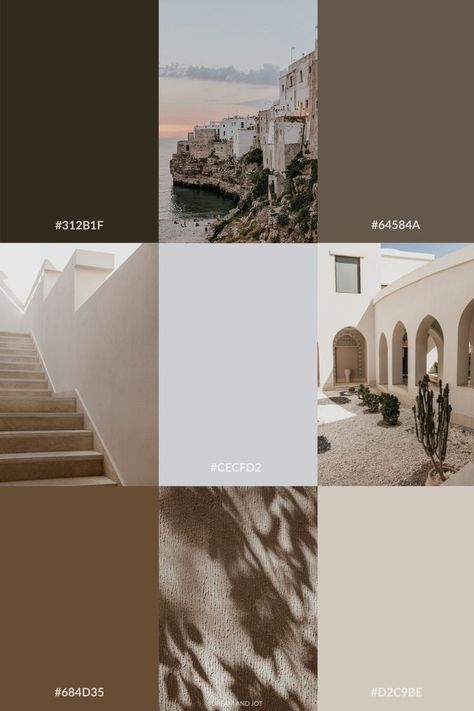 Mood Board Website, Vacation Color Palette, Brand Board Inspiration Color Palettes, Travel Color Palette, Brand Color Palette Hex Codes, Website Design Color Palettes, Taupe Aesthetic, Earthy Neutral Color Palette, Brand Mood Board Inspiration