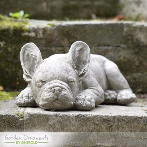 Stone Garden Statues, Bulldog Statue, Concrete Statues, French Bulldog Dog, Frenchie Puppy, Stone Garden, Garden Pottery, Japon Illustration, Cute French Bulldog