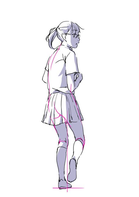 Walking Shoes Reference, Walking Looking Back Pose, Walking Behind Reference, Walking Sideways Reference, Anime Walking Pose Reference, Manga Walking, Walking Forward Reference, Walking Reference Drawing, Looking Behind Pose