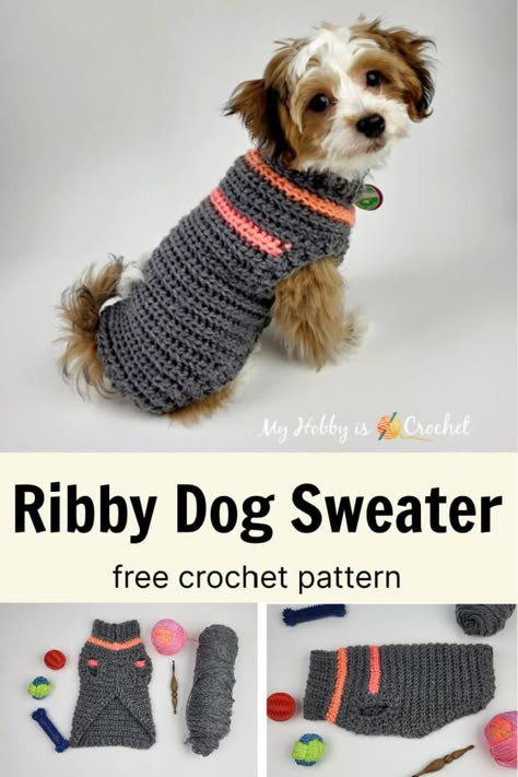 Free Crochet Pattern For Small Dog Sweater, Crochet Puppy Sweater Free Pattern Small Dogs, Small Dog Sweater Crochet, Crochet Doggie Sweater Small Dogs, Crochet Dog Sweater Free Pattern Xlarge, Dogs Crochet, Crochet Dog Sweater Free Pattern, Free Crochet Sweater, Large Dog Sweaters