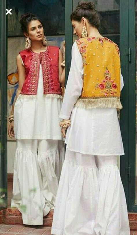 Not a fan of the pajamas, but the kurta jacket combo is lovely. White Sharara, Zara Shahjahan, Ethno Style, Colored Rice, Colored Sand, Desi Clothes, Good Ideas, Sharara Set, Stylish Dresses For Girls