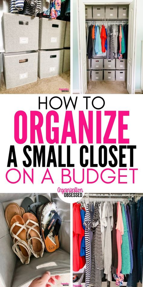 Organizing a small bedroom closet can seem like a tedious job. After all, bedroom closets seem to be a dumping ground for clothes, shoes, and everything else that doesn't have a home. So when we decided to organize our master bedroom closet, we got creative and used storage systems that would make organizing our small bedroom closet on a daily basis quick and easy! #organizingasmallbedroomcloset #closetorganization #bedroomorganization #organizingclothes #smallbedroomcloset #closetspace #storage Small Closet Too Many Clothes, Organizing A Small Closet For Two, Cheap Clothes Storage Ideas, Organizing Ideas For Small Closets, Organization For Small Closets, Organizing Shoes In Small Closet, Organizing A Small Bedroom, Organizing A Small Closet, Organizing A Closet