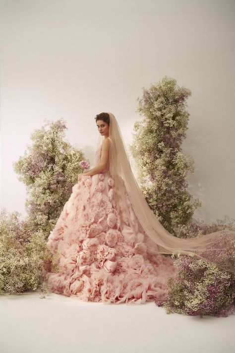 Look 29 — Nicole + Felicia Couture Nicole Felicia Bridal, Nicole Felicia Couture, Nicole Felicia, Organza Ball Gown, Floral Ball Gown, Book Dress, Pink Ball Gown, Kleinfeld Bridal, Pink Wedding Dress