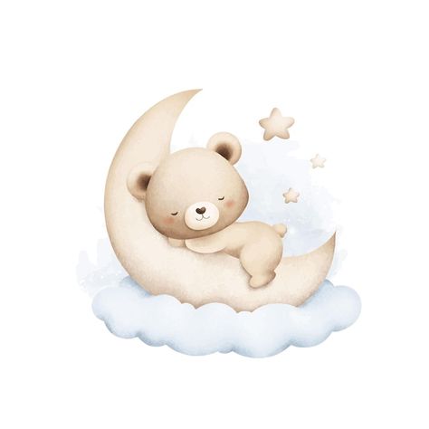 Stellaart Author Portfolio | Freepik Sleeping Sheep Illustration, Teddy Bear Doodle, Moon With Stars, Precious Moments Coloring Pages, Sheep Illustration, Baby Teddy Bear, Baby Teddy, Illustration Cute, Bear Illustration