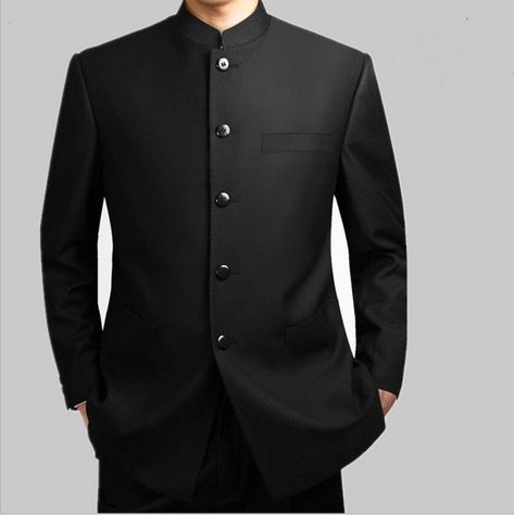 Find All color men's mandarin collar tuxedos, banded collar tuxedos & nehru tuxedos on menusa.com. Mens 5 Button Mandarin Collar Tuxedo Suit in Black. Chinese Suit, Dragon Totem, Wedding Dresses Men Indian, Business Jacket, Wedding Dress Men, Designer Suits For Men, Black B, Tuxedo Suit, Sharp Dressed Man