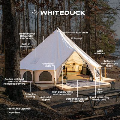 The 16ft Avalon bell tent is a luxury redefined. It's a premium camping tent that goes above and beyond with features and functionality. Be the life of the campsite or glamping resort with this bell tent. White Duck Outdoors | White Duck Outdoors 16ft Avalon Bell Tent (Water repellent) 116.0 H x 198.0 W x 198.0 D in brown / graySteel | 8 Person | Wayfair Wall Tent Decor, Canvas Tent Camping Glamping, Tent Living Full Time, Canvas Tent Living, Bell Tent Interior Ideas, 20 Person Tent, Amazing Tents, Bell Tent Interior, Teepee Outdoor