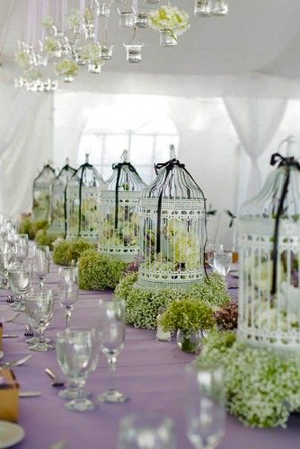 Stunning Non-Floral Wedding Centerpieces Ideas ★ See more: https://www.weddingforward.com/non-floral-wedding-centerpieces/4 Bird Cage Centerpiece, Wedding Birdcage, Violet Wedding, Elegant Wedding Reception, Bird Cage Decor, Wedding Floral Centerpieces, Birdcages, בר מצווה, Bird Cages