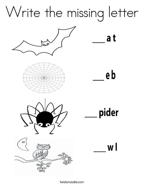 Write the missing letter Coloring Page - Twisty Noodle Ela Worksheets, Twisty Noodle, Kindergarten Ela, Holiday Lettering, Halloween Coloring Pages, Halloween Coloring, The Missing, Kids Prints, Teacher Stuff