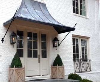 tudor cottage | Inside Arciform Front Door Awning Ideas, Door Awning Ideas, Tudor House Exterior, Copper Awning, Front Door Overhang, Awning Ideas, Front Door Awning, External French Doors, Door Overhang