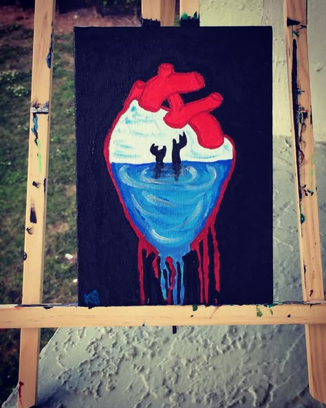 Broken heart; acrylic drip painting: Instagram.com/_kbaja_ Breakup Painting Ideas, Painting Ideas Deep Meaning, Breakup Drawing Base, Meaningful Paintings Deep, Breakup Painting Canvas, Meaningful Paintings Deep Easy, Breakup Painting, Emotional Paintings Easy, Paintings About Heartbreak Easy