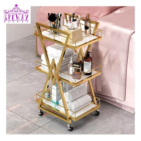 Salon Trolley Cart Ideas, Trolley Cart Ideas, Barber Trolley, Pedicure Trolley, Beauty Trolley, Salon Cart, Salon Gold, Hair Salon Furniture, Salon Trolley