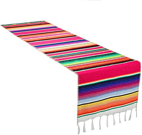 CRJHNS Table Runner Mexican Handwoven Cotton Serape for Party Wedding and Home Decorations,14x84 Inch (14x84/Rose Red) Red Table Runners, Mexican Tablecloth, Mexican Theme Party Decorations, Mexican Table Runner, Mexican Table, Mexican Serapes, Mexican Party Theme, Red Sign, Party Table Cloth