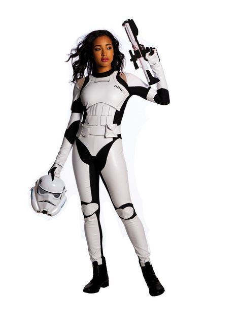 Funny Costume Ideas, Female Stormtrooper, Stormtrooper Costume, Womens Halloween Costumes, Storm Trooper Costume, Star Wars Halloween Costumes, Sibling Costume, Halloween Costumes Ideas, Funny Costume