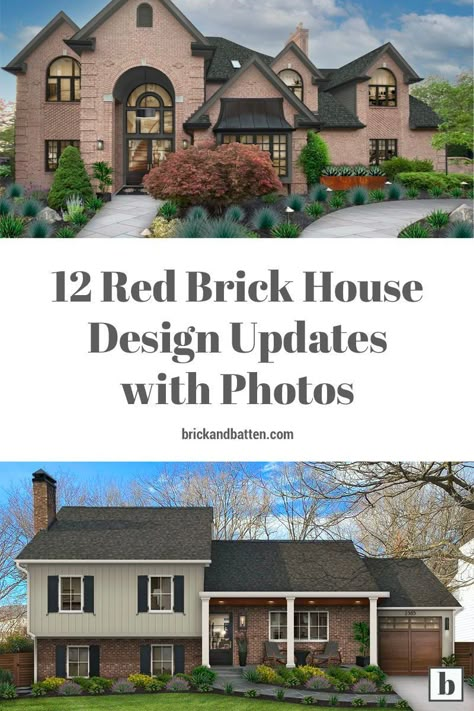 Red Brick House Exterior Paint Ideas, Red Brown Brick House Exterior Color Schemes, How To Make A Brick House Look Modern, Landscape For Red Brick House, Red Brick Home Exterior Update, Paint With Brick Exterior House Colors, Color Palette For Red Brick Exterior, Red Brick Two Story House Exterior, Brick House Dark Trim Exterior