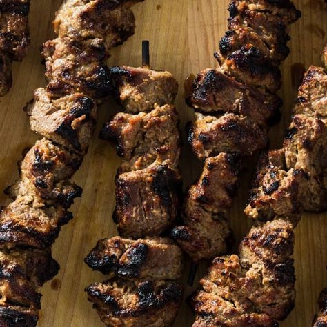 How to Make Shashlik-Style Beef Kebabs  | Cook's Country Grilled Beef Skewers, Sirloin Steak Tips, Shashlik Recipe, Beef Skewers Grill, Beef Kebabs, Donut Toppings, Caramel Chocolate Bar, Kebabs On The Grill, Steak Tips