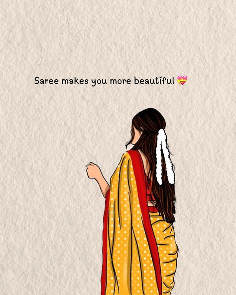 Saree makes you more beautiful💝 . . Art by @o_adapilla Follow for more 🫶 . . #girlthings #sareelove #instagram #illustrator #illustration #o_adapilla #artwork #artoftheday #aesthetics #india #explore #saree #traditional Quotes For Saree, Girls Animation, Aesthetic Codes, Life Cartoon, Dp Editing, Cartoons Dp, Floral Quotes, Saree Traditional, Instagram Symbols