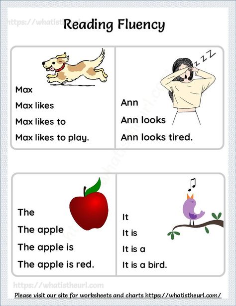 This reading fluency exercise can help kids read words one by one and form a sentence.  There are 6 pages in the worksheet. Please download the PDF Free Reading Fluency Worksheets – Exercise 24 English Alphabet Writing, Fluency Worksheets, Reading Cards, Shape Activities Preschool, Kindergarten Reading Activities, Kindergarten Reading Worksheets, The Worksheet, Alphabet Writing, Reading Practice