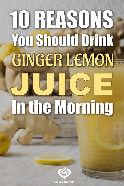 ginger lemon juice on table with text - 10 reasons you should drink ginger lemon juice in the morning Benefits Of Drinking Ginger, Ginger Juice Benefits, Ginger Lemon Juice, Lemon Ginger Water, Benefits Of Ginger, Lemon Juice Benefits, Health Benefits Of Ginger, Ginger Drink, Ginger Water