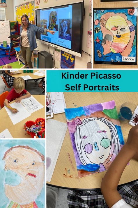 Teach kindergarteners about abstract art and Picasso with these fun self plrtraits. Picasso Activities For Kids, Picasso Self Portrait, Technical Artist, Kindergarten Art Projects, Realistic Drawing, Self Portraits, Picasso Art, Elementary Art Projects, Kindergarten Art