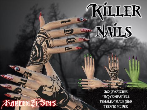 Sims4 Nails, Ts4 Female Cc, Sims 4 Mods Folder, Sims Halloween, Bedroom Gaming Setup, Sims 4 Cc Goth, Cc Nails, Ts4 Accessories, Sims 4 Cc New