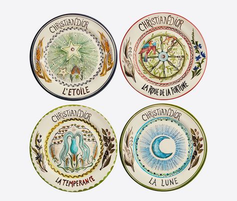 Dior Dishware, Dior Dinnerware, Dior Plates Tableware, Dior Astrology, Dior Home, Cosmic Aesthetic, Dior Tarot Collection, Botanical Ceramic Plate, Maria Grazia Chiuri