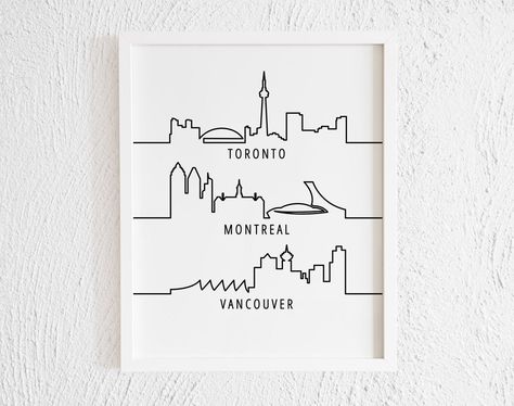 Montreal Tattoo Ideas, Canada Cities, Skyline Tattoo, Vancouver Skyline, Doodle Print, Vancouver City, Canada City, City Skyline Art, City Skylines