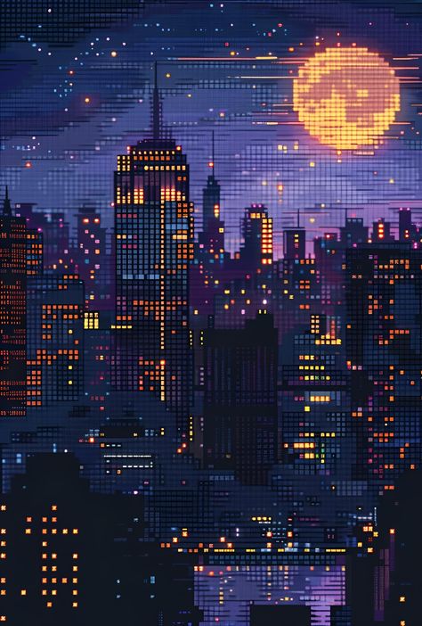 Experience the serene allure of urban nights in pixel art! Save & follow for more pixel-perfect scenes. This digital art style, born in the 1970s with the rise of video games, uses individual pixels to create intricate and cohesive images, reminiscent of classic video game graphics. Each pixel acts like a brushstroke, meticulously placed to form a glowing nocturnal cityscape. Discover the magic of pixel art where nostalgia meets modern artistry.  #PixelArt #DigitalArt #UrbanNights #Cityscape #ArtHistory #RetroGraphics #PixelSynth Planets Pixel Art, Pixel Wallpapers, Video Game Graphics, Happy Charms, Game Graphics, Wall Street Art, Artistic Wallpaper, Planets Wallpaper, Classic Video