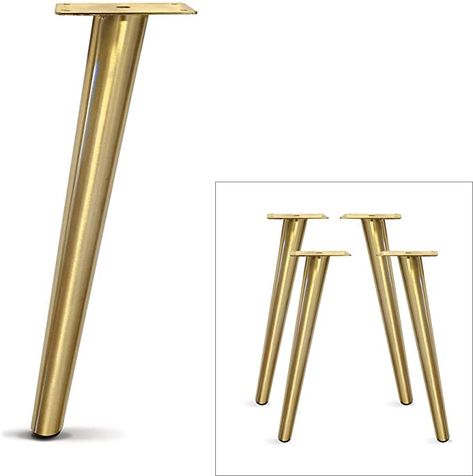 Amazon.com: Slant Furniture Metal Legs - Set of 4 New, Plated (Brushed Brass 16" H) : Tools & Home Improvement Diy Table Legs, Hairpin Table, Hairpin Leg Table, Metal Furniture Legs, Gold Furniture, Bed Legs, Small Stool, Sofa Legs, Furniture Legs