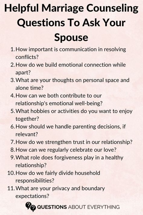 helpful marriage counseling questions to ask your spouse Marriage Questions Communication, What To Ask Before Marriage, Questions For Christian Couples, Couple Therapy Questions, Relationship Psychology Questions, Pre Marital Counseling Questions, Questions Before Marriage, Pre Marriage Counseling Questions, Premarital Counseling Questions