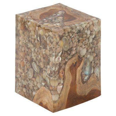 DecMode Teak Shell Resin Foot Stool - 75564 Sensory Blocks, Houston Houses, Accent Stool, Resin Furniture, Velvet Blanket, Garden Stool, Diy Inspiration, Step Stool, Home Decor Furniture