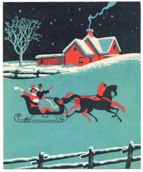 Vintage Christmas Card. Sleigh Ride at night. Taylor Swift And Cats, Antique Christmas Cards, Horse Drawn Sleigh, Art Deco Christmas, Old Christmas Cards, Vintage Christmas Toys, Christmas Cd, Deco Christmas, Winter Horse