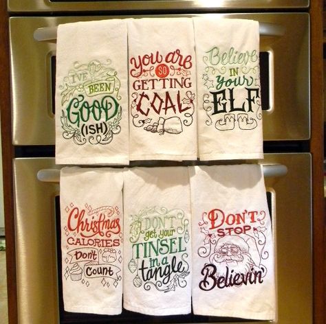 Christmas Kitchen Decor - Cute/Sassy Sayings by GHDChristmas on Etsy Cute Kitchen Sayings, Christmas Dish Towels, Kitchen Sayings, Embroidery Things, Cricut Funny, Towel Ideas, Sassy Sayings, Funny Towels, Cute Sayings