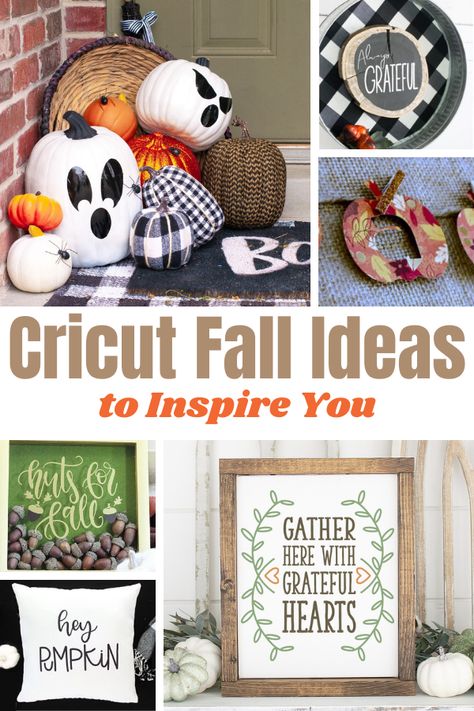 20 Ways to Create Fall Decor with your Cricut Fall Decor Ideas For The Home Cricut, Fall Diy Signs Cricut, Fall Cricut Projects Wood Signs, Diy Pumpkin Decor Cricut, Cricut Fall Decor Cardstock Papers, Pumpkin Sign Diy, Paper Leaf Wreath, Throw Pillow Covers Diy, Fall Subway Art