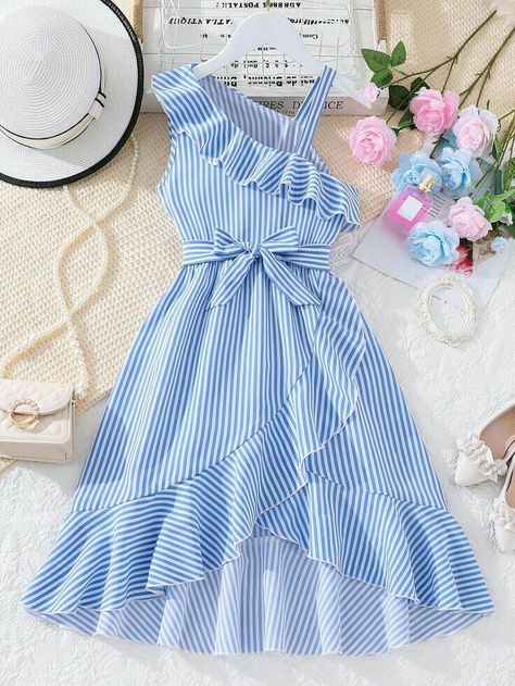 Plus-koon Muoti, Short Casual Dress, Shein Kids, Stylish Short Dresses, Cute Dress Outfits, Kids Fashion Dress, Trendy Dress Outfits, Stripped Dress