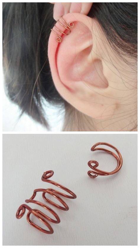 Ear Cuff Tutorial, Ear Cuff Diy, Cuff Tutorial, Wire Ear Cuffs, Ear Cuff Jewelry, Diy Jewelry Rings, Bijoux Fil Aluminium, Diy Wire Jewelry, Handmade Wire Jewelry