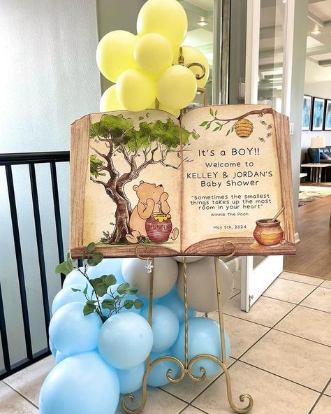 Baby • Instagram Giant Book Backdrop, Winnie The Pooh Backdrop, Pooh Backdrop, Winnie The Pooh Birthday Party, Book Backdrop, Pooh Birthday Party, Pooh Party, Winnie The Pooh Themes, Pooh Birthday