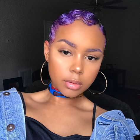 Purple Short Hair Black Women, Dyed Eyebrows, Black Hair Short, Finger Waves Short Hair, Short Pixie Bob, Finger Wave Hair, Finger Wave, Short Wave, Short Hair Black