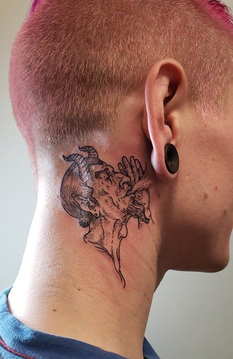 30 Coolest Neck Tattoos for Men in 2020 - The Trend Spotter Angel And Devil Tattoo, Acab Tattoo, Full Neck Tattoos, Lucky Tattoo, Best Neck Tattoos, Small Neck Tattoos, Tattoo Behind Ear, Devil Tattoo, Back Of Neck Tattoo