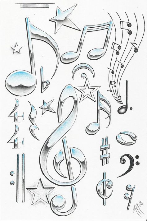 music symbols by ~markfellows on deviantART Notes Tattoo, Music Notes Drawing, Music Note Symbol, Notes Drawing, Music Tattoo Sleeves, Music Notes Tattoo, Music Notes Art, Symbol Drawing, Music Tattoo Designs