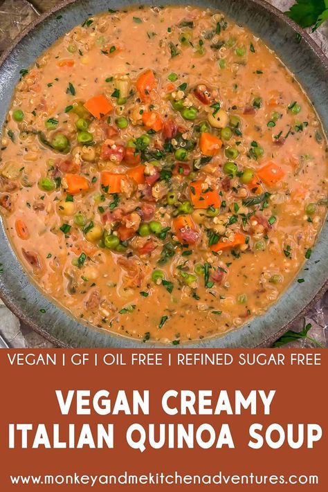 Vegan Quinoa Soup, Creamy Quinoa Soup, Plant Based Foods List, Italian Quinoa, Monkey And Me Kitchen Adventures, Monkey And Me, Oil Free Vegan Recipes, Quinoa Soup, Vegan Quinoa