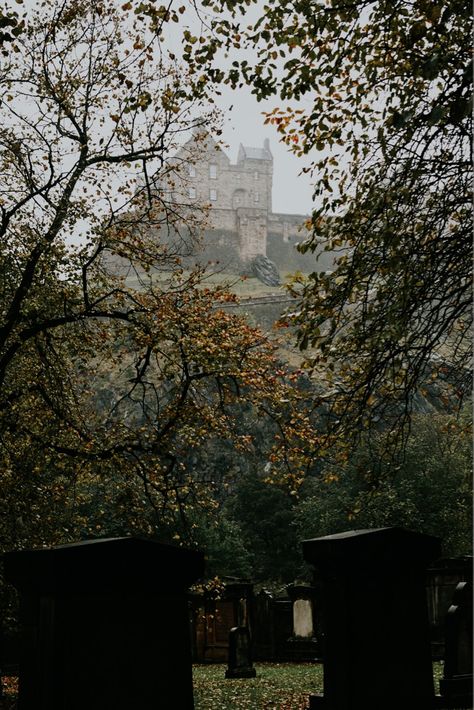 Edinburgh Scotland from a cemetary. Romantic darkness. #dark #cemetery #vibe #scotland #visitscotland #travel #edinburgh #aesthetic #castle #darkacademia #darkart #medieval Scotland Farm Aesthetic, Stirling Scotland Aesthetic, Scotland Aesthetic Dark, Edinburgh Aesthetic Dark, Stirling Scotland, Scotland Aesthetic, Scottish Islands, Edinburgh Scotland, Visit Scotland