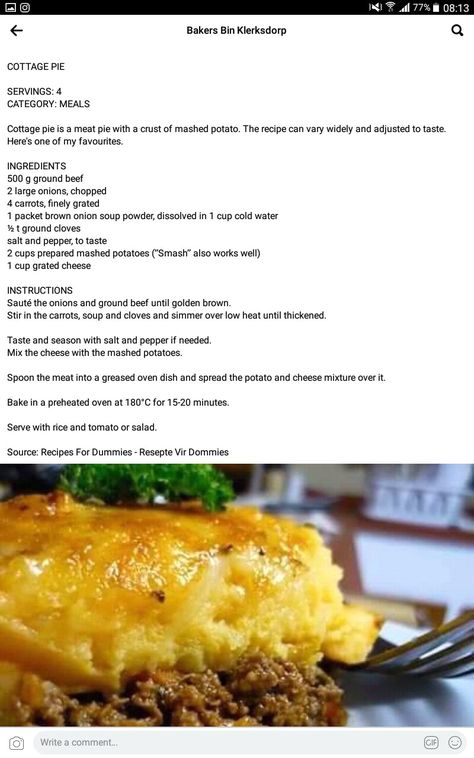 Maklike Resepte, Cottage Pie Recipe Easy, Vleis Resepte, Vleis Geregte, Ontbyt Geregte, Maklike Tert Resepte, Minced Beef Recipes Easy, Vinnige Maklike Aandetes, Minced Beef Recipes