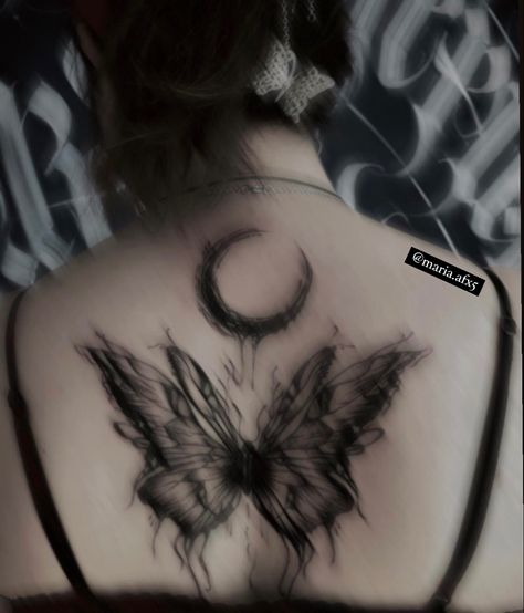 Moon Tattoo Aesthetic, Dark Butterfly Tattoo, Butterfly Sleeve Tattoo, 30 Tattoo, Handwriting Tattoos, Dark Butterfly, Butterfly Wrist Tattoo, Body Tattoo Design, Butterfly Back Tattoo