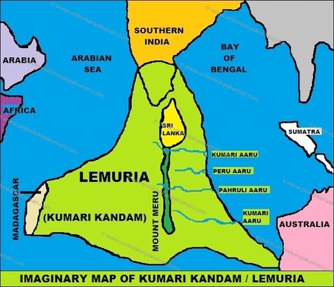 Kumari Kandam or Lemuria is a land territory in Indian Ocean which perished in Ocean. It is considered human life originated in Lemuriya. Tamil writers linked Lemuriya with Kumari Kandam which is denied by scientists. Pandya Dynasty, Kumari Kandam, Lost Lands, Imaginary Maps, Fantasy World Map, Cradle Of Civilization, India Facts, Ancient Maps, Ancient Myths